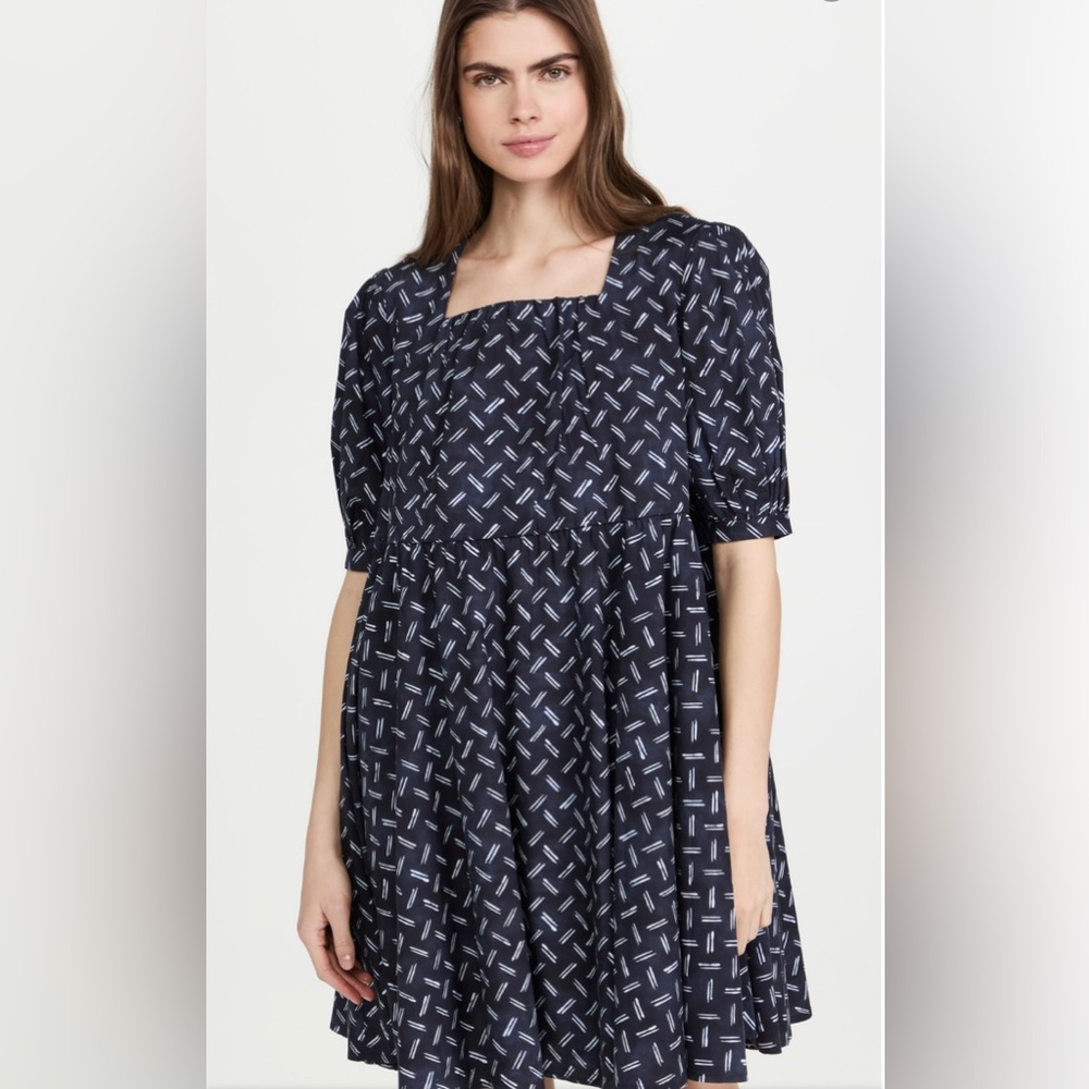 Merlette NEW Square Neck Eemnes Navy Blue Batik Print Mini Dress Size XS